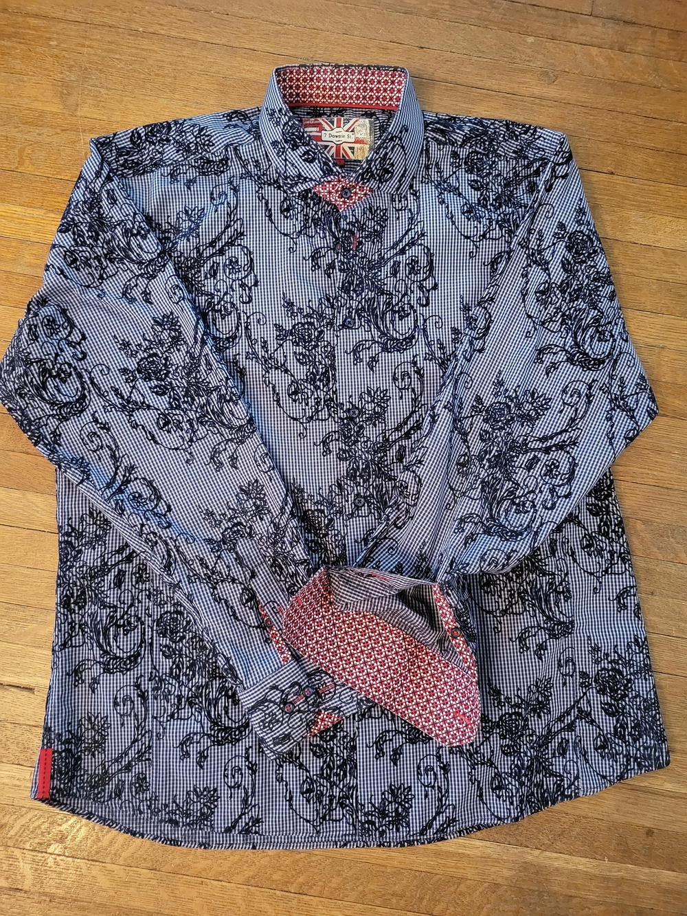 7 Downie St                          Men's Blue Floral-Print Long Sleeve Shirt